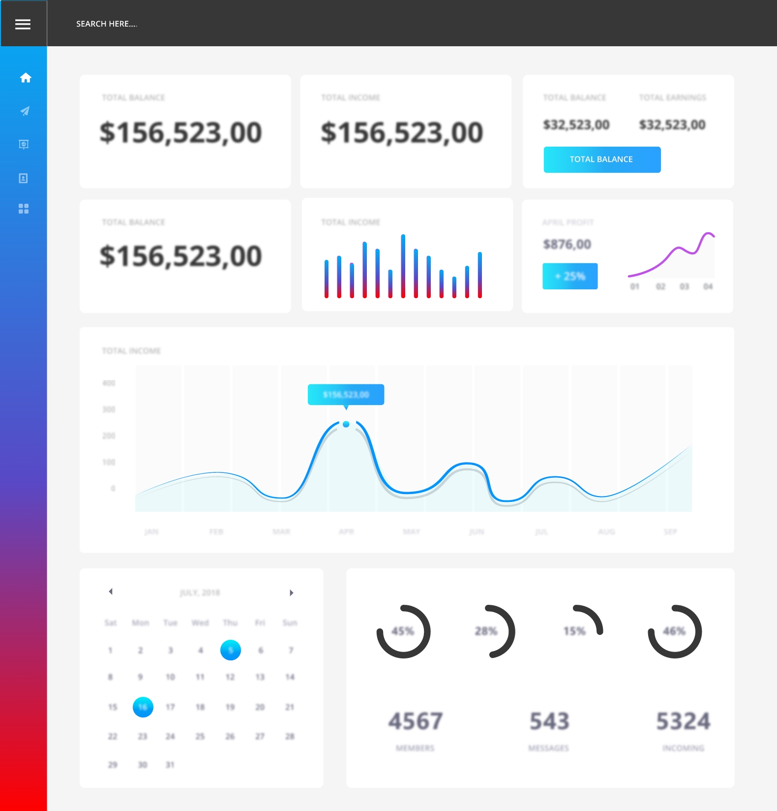 Dashboard for edition, tenant & income statistics.